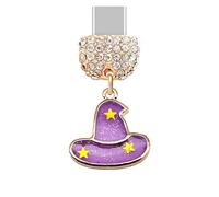 ELISE & FONDA TP289 Tipo-C Puerto de carga USB de cristal anti polvo enchufe Halloween sombrero de bruja teléfono celular encanto para Samsung/Huawei/OnePlus/Xiaomi/oppo teléfonos Android (morado),