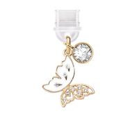 ELISE & FONDA TP329 Tipo-C Puerto de carga USB Anti Polvo Enchufe Cristal Mariposa Teléfono Celular Charm para Samsung/Huawei/OnePlus/Xiaomi/Oppo Android Teléfonos (Blanco), approx.2.1 cm (L) x 0.3 cm