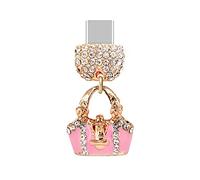 ELISE & FONDA TP73 Tipo-C Puerto de carga USB Magnífico Cristal Anti Polvo Plug 3D Bolso Colgante Teléfono Celular Charm para Samsung Galaxy/Huawei/OnePlus/Xiaomi/Oppo Nuevos Teléfonos Android (Rosa)