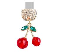 ELISE & FONDA TP892 Tipo-C Puerto de carga de cristal anti polvo Little 3D Cherry teléfono celular encanto para iPhone 15/16/Samsung/OnePlus/Xiaomi/oppo teléfonos Android (rojo)