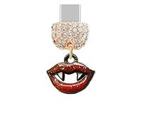ELISE & FONDA TP908 Tipo-C Puerto de carga de cristal anti polvo pequeño Halloween beso labio teléfono celular encanto para iPhone 15/16/Samsung/OnePlus/Xiaomi/oppo teléfonos Android (rojo)