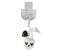 ELISE & FONDA TP915 Tipo-C Puerto de carga de cristal anti polvo pequeño calavera de Halloween con corazones de amor encanto de teléfono celular para iPhone 15/16/Samsung/OnePlus/Xiaomi/oppo teléfonos