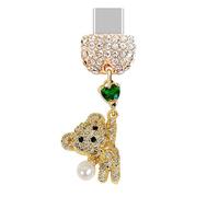 ELISE & FONDA TP956 Tipo-C Puerto de carga de cristal anti polvo pequeño oso de peluche de cristal 3D con corazón de amor encanto de teléfono celular para iPhone 15/16/Samsung/OnePlus/Xiaomi/oppo