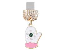 ELISE & FONDA TP976 Tipo-C Puerto de carga de cristal anti polvo, pequeño guante de Navidad con dije de copo de nieve para teléfono celular iPhone 15/16/Samsung/OnePlus/Xiaomi/oppo teléfonos Android