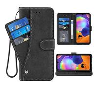 ELISORLI Funda compatible con Samsung Galaxy A31 con correa de muñeca con cordón de piel, funda de teléfono para Glaxay A 31 4G Gaxaly 31A A315G para mujeres y hombres, color negro