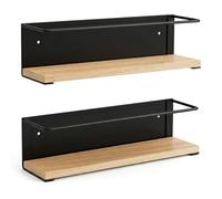 ELISPACES Especieros para Cocina Magnéticos - Pack de 2 | Estante de Pared de Acero y Madera para Baño, Cocina o Salón. Organizador de Especias + QR de Regalo | 3 Opciones: Adhesivo, Imán o Tornillos