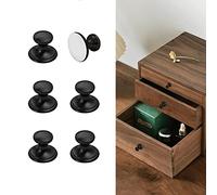 Elistonie 6 botones autoadhesivos negros para cajones, de aluminio, sin taladrar, para armarios, espejos, para pegar en armarios, frigoríficos, cómodas, (negro, 28 mm)