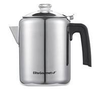 Elite Gourmet EC008 Classic - Percolador de café para estufa, perilla de progreso de infusión transparente, mango de tacto frío, servicio inalámbrico, 8 tazas, acero inoxidable