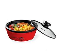 Elite Gourmet EGL-6101 Personal Sartén eléctrica antiadherente para salteados con tapa de cristal templado, calentamiento rápido, 650 vatios, rojo