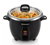 Elite Gourmet ERC2010B# - Arrocera eléctrica de 10 tazas con olla interior de acero inoxidable de grado quirúrgico 304 para sopas, guisos, granos, cereales, función de mantener caliente, 10 tazas