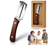 Elite Gourmet Peeler, Elite Gourmet Knives, Vegetable Peeler & Bottle Opener & Julienne Peeler with Ergonomic Non-slip Wooden Handle for Fruit Pumpkin Peeling Potato Veggie Peeler (3-In-1 Dark)