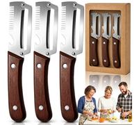 Elite Gourmet Peeler, Elite Gourmet Knives, Vegetable Peeler & Bottle Opener & Julienne Peeler with Ergonomic Non-slip Wooden Handle for Fruit Pumpkin Peeling Potato Veggie Peeler (3 Pcs A)