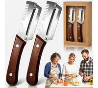 Elite Gourmet Peeler, Elite Gourmet Knives, Vegetable Peeler & Bottle Opener & Julienne Peeler with Ergonomic Non-slip Wooden Handle for Fruit Pumpkin Peeling Potato Veggie Peeler (2 Pcs B)