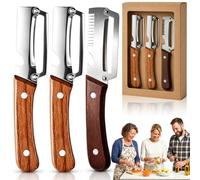 Elite Gourmet Peeler, Elite Gourmet Knives, Vegetable Peeler & Bottle Opener & Julienne Peeler with Ergonomic Non-slip Wooden Handle for Fruit Pumpkin Peeling Potato Veggie Peeler (3 Pcs D)