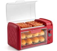 Elite Gourmet - Rodillo para perros calientes 8 y tostadas con temporizador de minutos 30, ruedas de acero inoxidable 5, control de temperatura ajustable, potencia e incluye bandeja para hornear