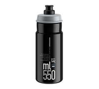 Elite Jet 550ml Negro Logo Gris - Botella biodegradable ciclismo - Ligera compacta 80g - Alto flujo sin BPA