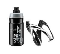 Elite Kit CEO Negro Brillante + Jet 350ml Negro Logo Gris - Conjunto Completo Portabidon Botella - Ligero Biodegradable - Bicicleta Carretera MTB Gravel