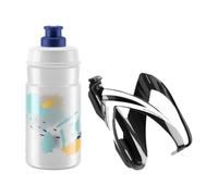 Elite Kit CEO Negro Brillante + Jet 350ml Transparente Logo Azul - Conjunto Completo Portabidon Botella - Ligero Biodegradable - Bicicleta Carretera MTB Gravel