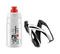 Elite Kit CEO Negro Brillante + Jet 350ml Transparente Logo Rojo - Conjunto Completo Portabidon Botella - Ligero Biodegradable - Bicicleta Carretera MTB Gravel