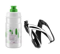 Elite Kit CEO Negro Brillante + Jet 350ml Transparente Logo Verde - Conjunto Completo Portabidon Botella - Ligero Biodegradable - Bicicleta Carretera MTB Gravel