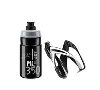 Elite Kit CEO Negro Brillante + Jet 350ml Negro Logo Gris - Conjunto Completo Portabidon Botella - Ligero Biodegradable - Bicicleta Carretera MTB Gravel