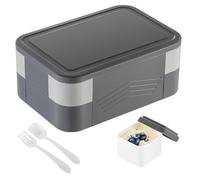 Elitecran Fiambrera de 2 Capas con Cubiertos, 1550ml Caja de Bento con 8 Compartimentos, Lunch Box de Plástico Sin-BPA, Loncheras Hermética Fugas para Adultos Niños, Cajas de Almuerzo Infantil (Gris)