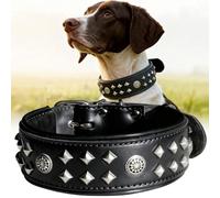 EliteGuard Collar De Perro Cuero 5,6 cm De Ancho Hecho A Mano Con Tachuelas Y Hebilla De Acero Inoxidable Para El Uso Diario En Perros Grandes, Negro M