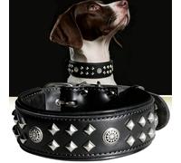 EliteGuard Collar De Perro De Cuero 5,6 cm De Ancho Hecho A Mano Con Tachuelas Y Hebilla De Acero Inoxidable, Para El Uso Diario En Perros Grandes, Negro L
