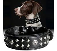 EliteGuard Collar de Perro de Cuero de 5,6 cm de ancho, hecho a mano con remaches y hebilla de acero inoxidable, para uso diario en perros grandes, color negro S