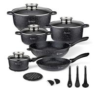EliteHoff Juego de ollas de inducción, 17 piezas, juego de ollas y sartenes con tapa, olla de aluminio, utensilios de cocina antiadherentes para todo tipo de cocinas, apto para lavavajillas y libre de