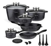 EliteHoff Juego de ollas de inducción, 17 piezas, juego de ollas y sartenes con tapa, olla de aluminio, utensilios de cocina antiadherentes para todo tipo de cocinas, apto para lavavajillas y libre de