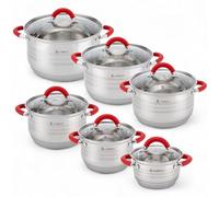 EliteHoff Juego de ollas de inducción de 12 piezas, olla de acero inoxidable de 7 capas, juego de 6 ollas con tapas y mangos de silicona, para todos los tipos de cocina, rojo (E-4028)