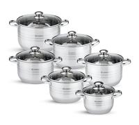 EliteHoff Juego de ollas de inducción de 12 piezas, ollas de acero inoxidable de 7 capas, 6 utensilios de cocina con tapas para inducción y todo tipo de cocinas