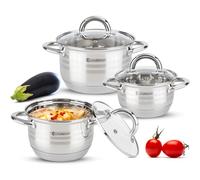 EliteHoff Juego de ollas de inducción de 6 piezas, olla de acero inoxidable de 7 capas, juego de 3 ollas con tapas, para todo tipo de cocinas (E-4303)