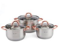 EliteHoff Juego de ollas de inducción, olla de acero inoxidable de 7 capas, juego de ollas con tapa, asas de oro rosa, para todo tipo de cocina (6 piezas)