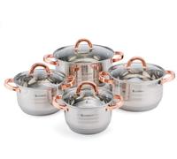 EliteHoff Juego de ollas de inducción, olla de acero inoxidable de 7 capas, juego de ollas con tapa, asas de oro rosa, para todo tipo de cocina (8 piezas)