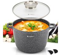 EliteHoff Olla antiadherente con tapa, olla de sopa de aluminio, olla de inducción grande de mármol, olla de inducción para todo tipo de cocinas (negro, 6,5 l Ø 24 cm)
