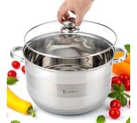 EliteHoff Olla de acero inoxidable de 7 capas, para inducción, con tapa de cristal, apta para todo tipo de cocinas, apta para lavavajillas (12,3 L - 30 cm)