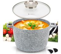 EliteHoff Olla de cocina antiadherente con tapa, olla de aluminio para sopa, olla de mármol grande para inducción, olla de inducción para todo tipo de cocinas (gris, 6,5 L de diámetro de 24 cm)