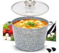 EliteHoff Olla de cocina antiadherente con tapa, olla de sopa de aluminio, olla de inducción de mármol grande, olla de inducción para todo tipo de cocinas (gris, 10L Ø 28 cm)