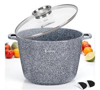 EliteHoff Olla de mármol con tapa, olla de aluminio antiadherente para sopa, inducción, para todo tipo de cocinas (gris, 15 L Ø 32 cm)