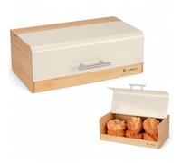 EliteHoff Pan de metal de bambú, caja de pan de 36 x 20 x 14 cm, contenedor de almacenamiento de pan hecho de bambú y metal, cesta de pan (beige)
