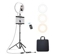 elitehood 12'' Anillo de luz para iPad, anillo LED con soporte de trípode, luz de maquillaje regulable, equipo de YouTube, luz de círculo de selfie con soporte para teléfono, luz de anillo y soporte