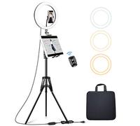 elitehood 12'' Anillo de luz para iPad, anillo LED con soporte de trípode, luz de maquillaje regulable, equipo de YouTube, luz de círculo de selfie con soporte para teléfono, luz de anillo y soporte