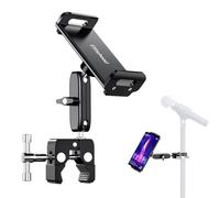 elitehood Soporte de tableta de aluminio de doble cabeza de bola para soporte de micrófono, soporte ajustable para micrófono para iPad, soporte de micrófono de montaje lateral, soporte de teléfono