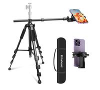 Elitehood Trípode superior ultra estable para iPhone, soporte de trípode de aluminio resistente para iPhone, ajustable a 360° y brazo horizontal largo para teléfono, soporte alto para teléfono para