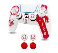 ElitePlay Funda de silicona antideslizante con diseño de God of War para controlador de PS5, funda de goma suave para mando inalámbrico PS5 con juego de agarre para el pulgar