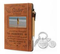 EliteSign Cartas para mi hermana en el cielo, regalos de condolencias por la pérdida de hermana, regalos conmemorativos de condolencias, diario de cuero A5 y llavero de ángel, diario de fotos de viaje
