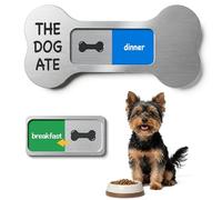 EliteSign Suministros de recordatorio de alimentación de perros con imán, diseño en forma de hueso, plata cepillada, calendario de lactancia de mascotas acrílico para desayuno y cena, deslizador de