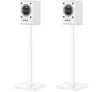 ELIVED Soporte universal para altavoces (altura regulable hasta 95 cm, con base de cristal y canal de cable interno para altavoces de estantería, 10 kg, 1 par), color blanco